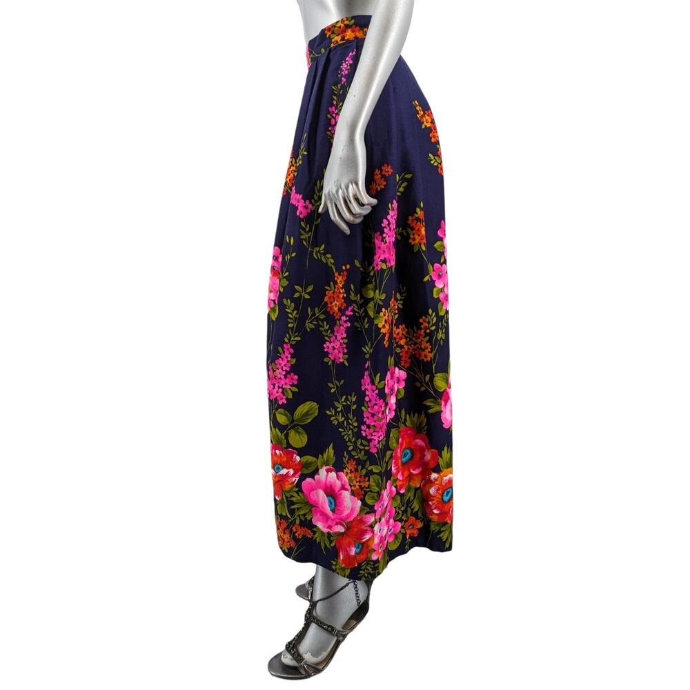 Handmade Vintage 1970s HAWAIIAN MAXI SKIRT Cotton Crepe Bark Cloth Bright Floral - Picture 4 of 6